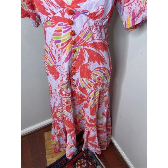 Farm Rio Printed Swiss-dot Cotton Midi Dress Small S - Picture 8 of 10